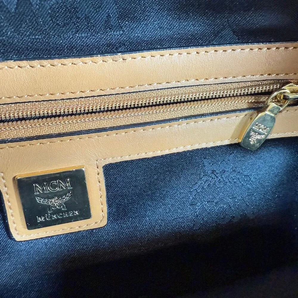 MCM Visetos Studded Medium Stark M Logo Collection Backpack Cognac Monogram
